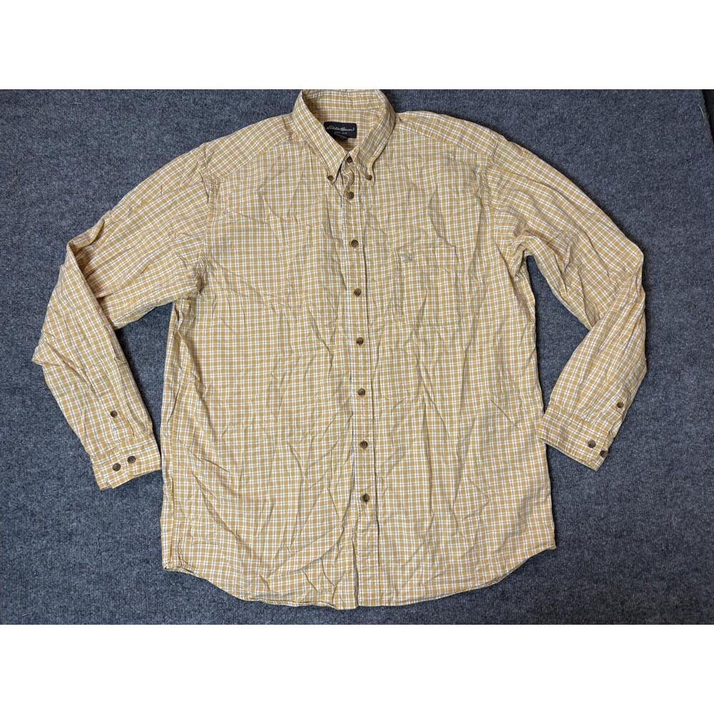 Eddie Bauer Shirt Mens XLT Yellow Plaid Long Sleeve Twill Button-Down Casual